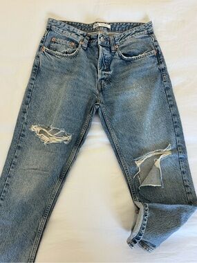 Zara Light Blue Ripped Straight Leg Jeans